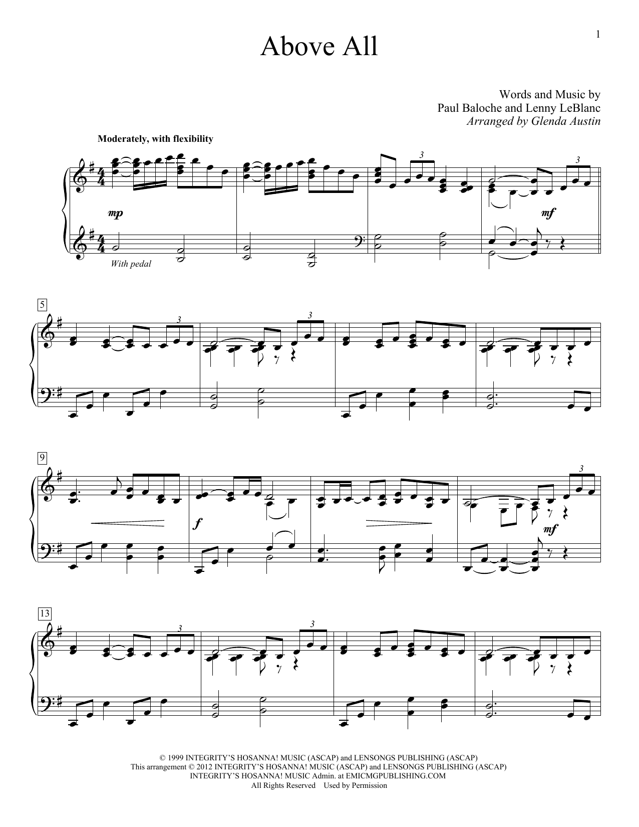 Glenda Austin Above All Sheet Music Notes & Chords for Educational Piano - Download or Print PDF