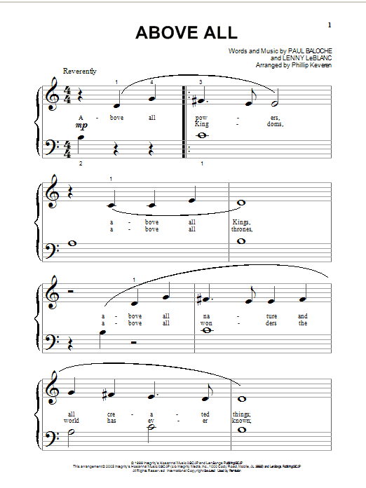 Paul Baloche Above All Sheet Music Notes & Chords for Piano (Big Notes) - Download or Print PDF