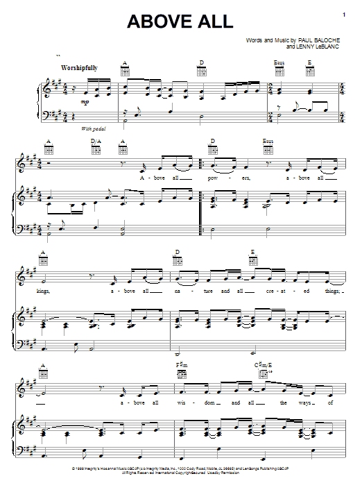 Paul Baloche Above All sheet music notes and chords. Download Printable PDF.