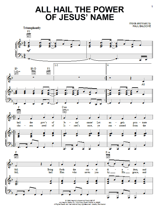 Paul Baloche All Hail The Power Of Jesus' Name Sheet Music Notes & Chords for Piano, Vocal & Guitar (Right-Hand Melody) - Download or Print PDF Paul Baloche All Hail The Power Of Jesus' Name Sheet Music Notes & Chords for Piano, Vocal & Guitar (Right-Hand Melody) - Download or Print PDF