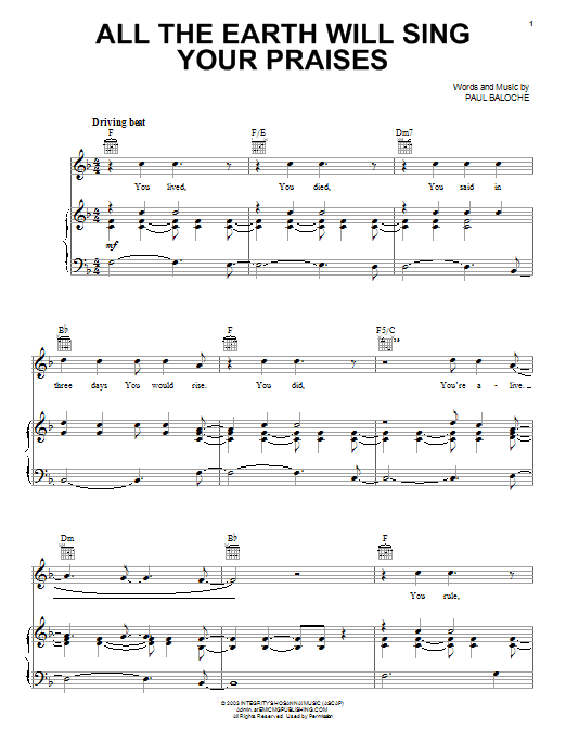 Paul Baloche All The Earth Will Sing Your Praises Sheet Music Notes & Chords for Piano, Vocal & Guitar (Right-Hand Melody) - Download or Print PDF