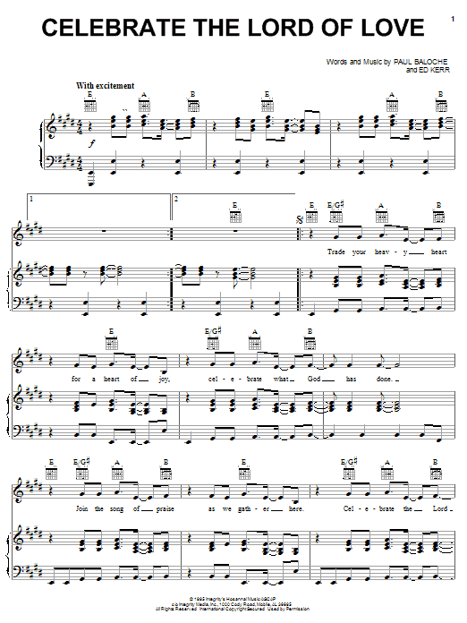 Paul Baloche Celebrate The Lord Of Love Sheet Music Notes & Chords for Piano, Vocal & Guitar (Right-Hand Melody) - Download or Print PDF Paul Baloche Celebrate The Lord Of Love Sheet Music Notes & Chords for Piano, Vocal & Guitar (Right-Hand Melody) - Download or Print PDF