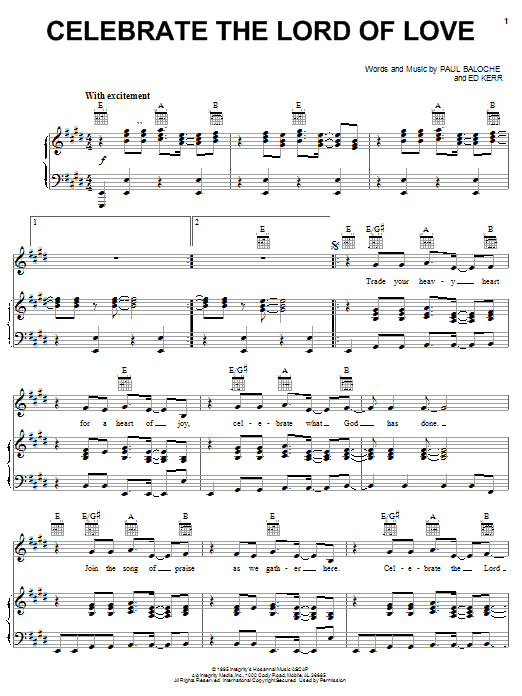 Paul Baloche Celebrate The Lord Of Love Sheet Music Notes & Chords for Piano, Vocal & Guitar (Right-Hand Melody) - Download or Print PDF
