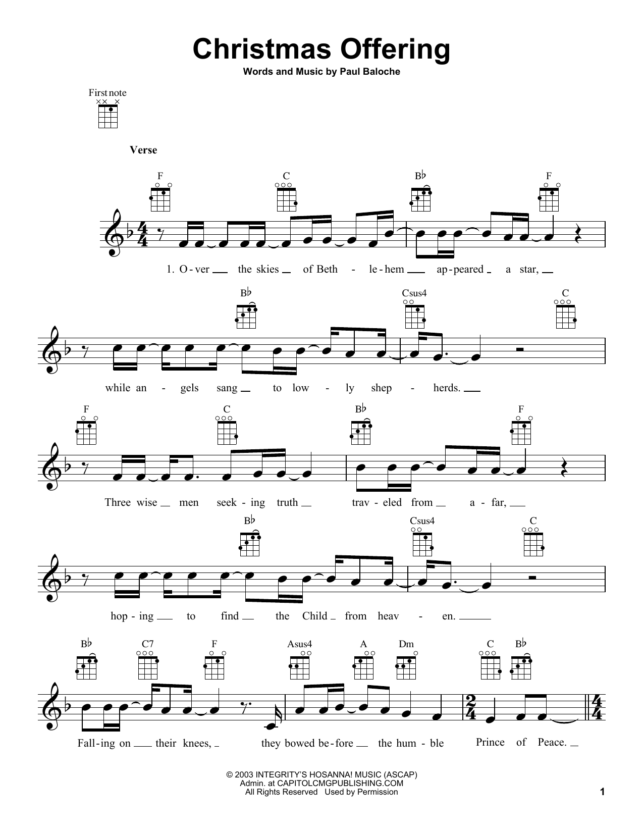 Paul Baloche Christmas Offering Sheet Music Notes & Chords for Ukulele - Download or Print PDF