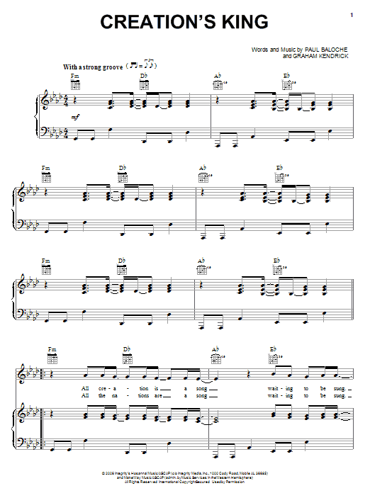 Paul Baloche Creation's King Sheet Music Notes & Chords for Piano, Vocal & Guitar (Right-Hand Melody) - Download or Print PDF Paul Baloche Creation's King Sheet Music Notes & Chords for Piano, Vocal & Guitar (Right-Hand Melody) - Download or Print PDF
