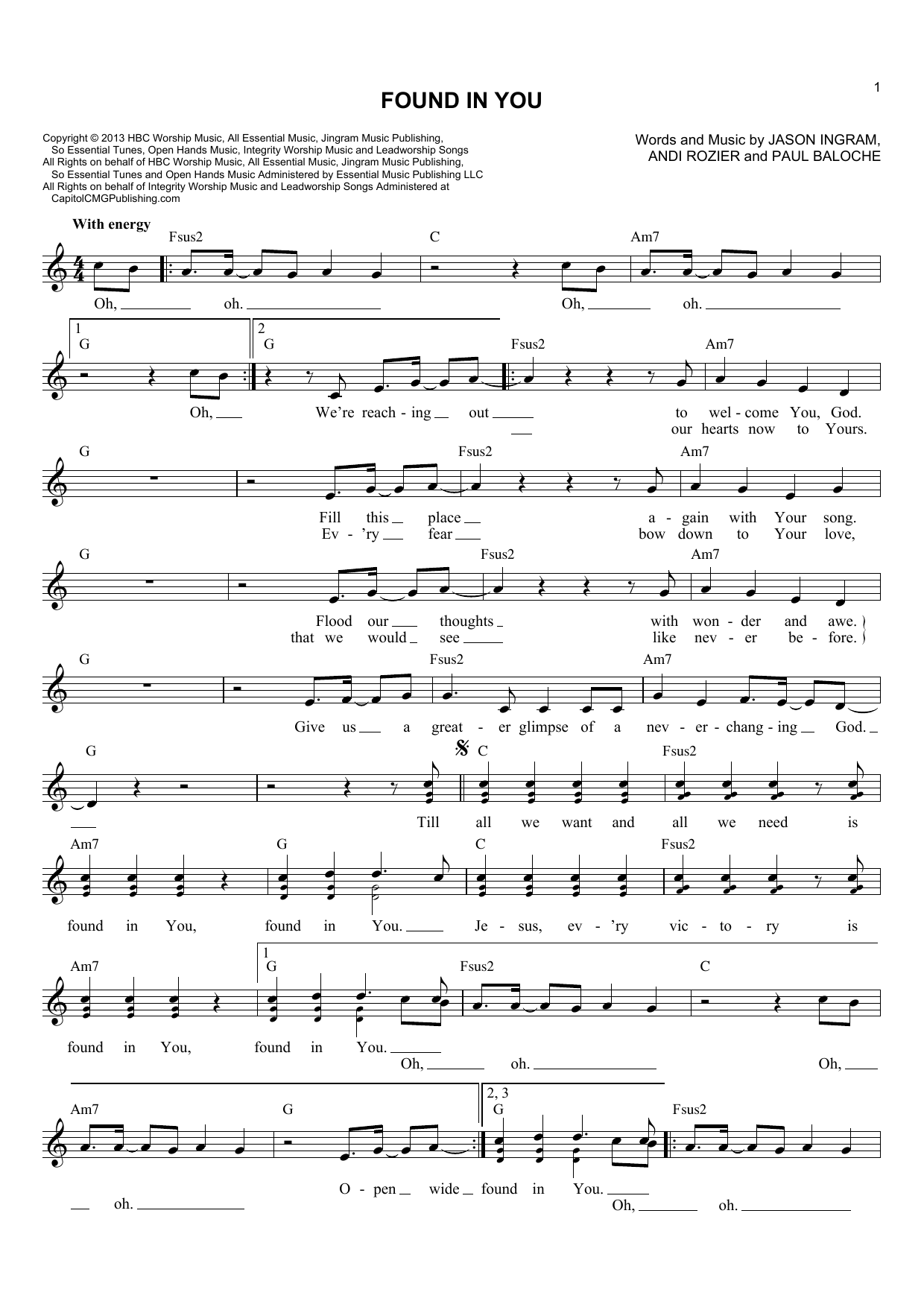 Paul Baloche Found In You Sheet Music Notes & Chords for Lead Sheet / Fake Book - Download or Print PDF