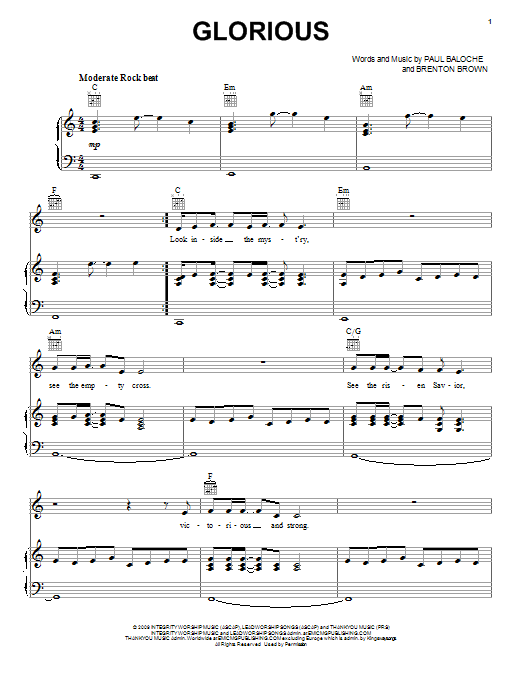 Paul Baloche Glorious Sheet Music Notes & Chords for Piano, Vocal & Guitar (Right-Hand Melody) - Download or Print PDF