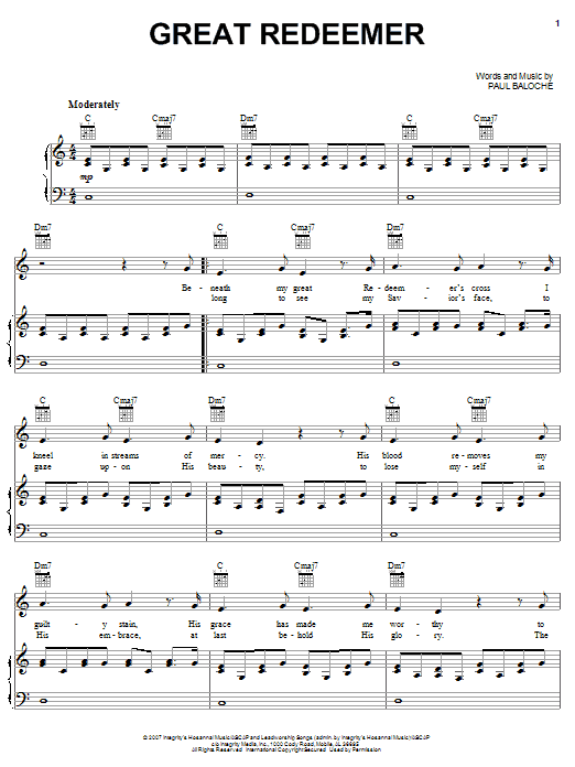 Paul Baloche Great Redeemer Sheet Music Notes & Chords for Piano, Vocal & Guitar (Right-Hand Melody) - Download or Print PDF