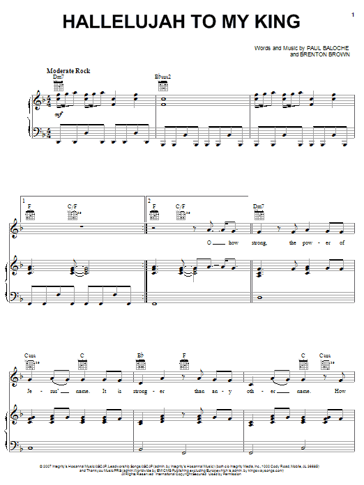 Paul Baloche Hallelujah To My King Sheet Music Notes & Chords for Piano, Vocal & Guitar (Right-Hand Melody) - Download or Print PDF Paul Baloche Hallelujah To My King Sheet Music Notes & Chords for Piano, Vocal & Guitar (Right-Hand Melody) - Download or Print PDF