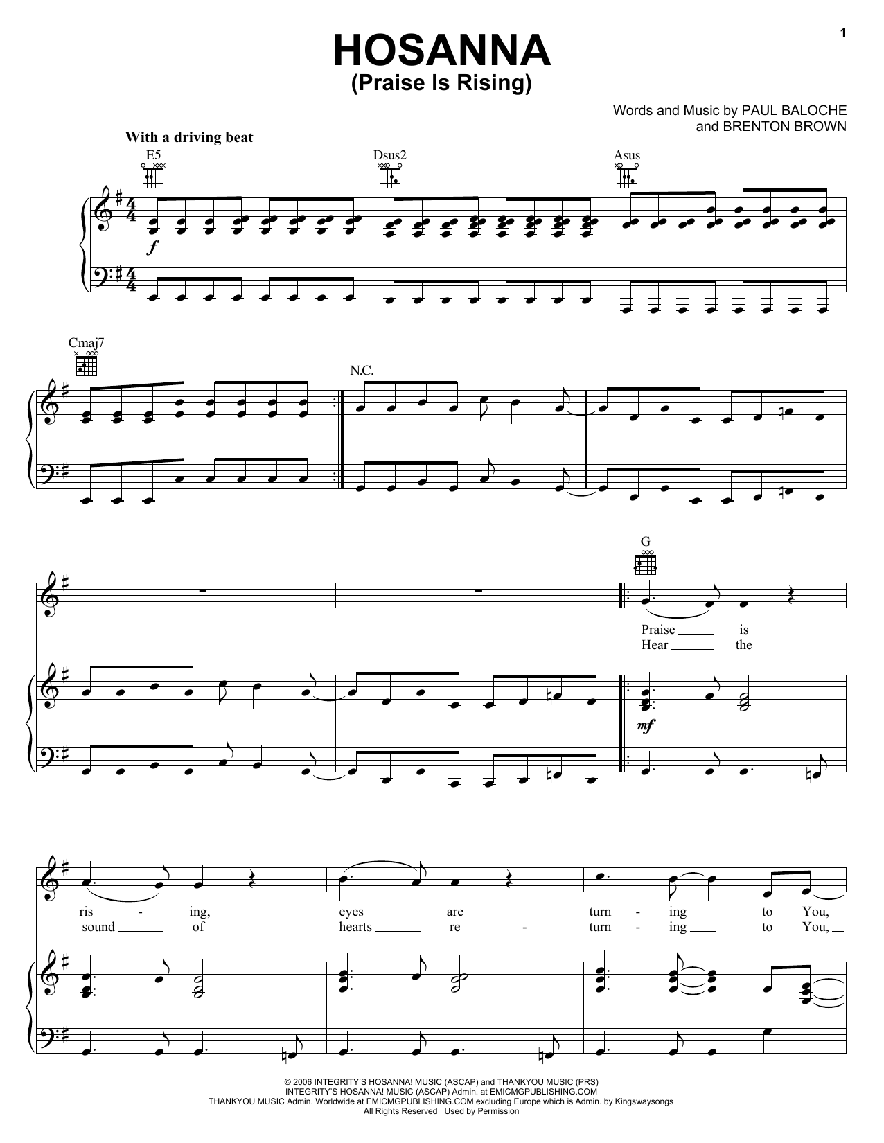 Paul Baloche Hosanna (Praise Is Rising) Sheet Music Notes & Chords for Melody Line, Lyrics & Chords - Download or Print PDF