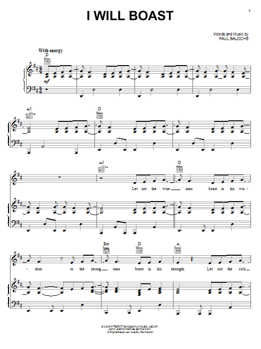 Paul Baloche I Will Boast Sheet Music Notes & Chords for Piano (Big Notes) - Download or Print PDF