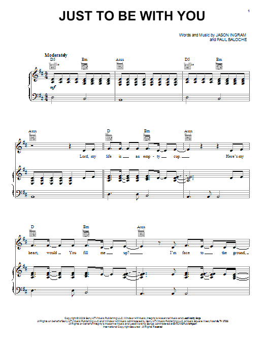 Paul Baloche Just To Be With You Sheet Music Notes & Chords for Piano, Vocal & Guitar (Right-Hand Melody) - Download or Print PDF