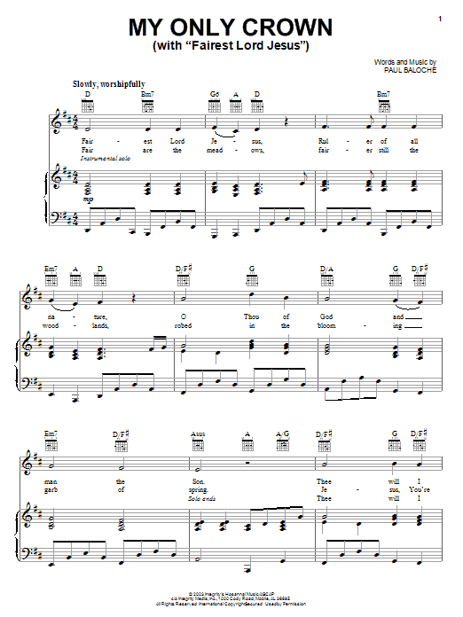 Paul Baloche My Only Crown Sheet Music Notes & Chords for Piano, Vocal & Guitar (Right-Hand Melody) - Download or Print PDF Paul Baloche My Only Crown Sheet Music Notes & Chords for Piano, Vocal & Guitar (Right-Hand Melody) - Download or Print PDF