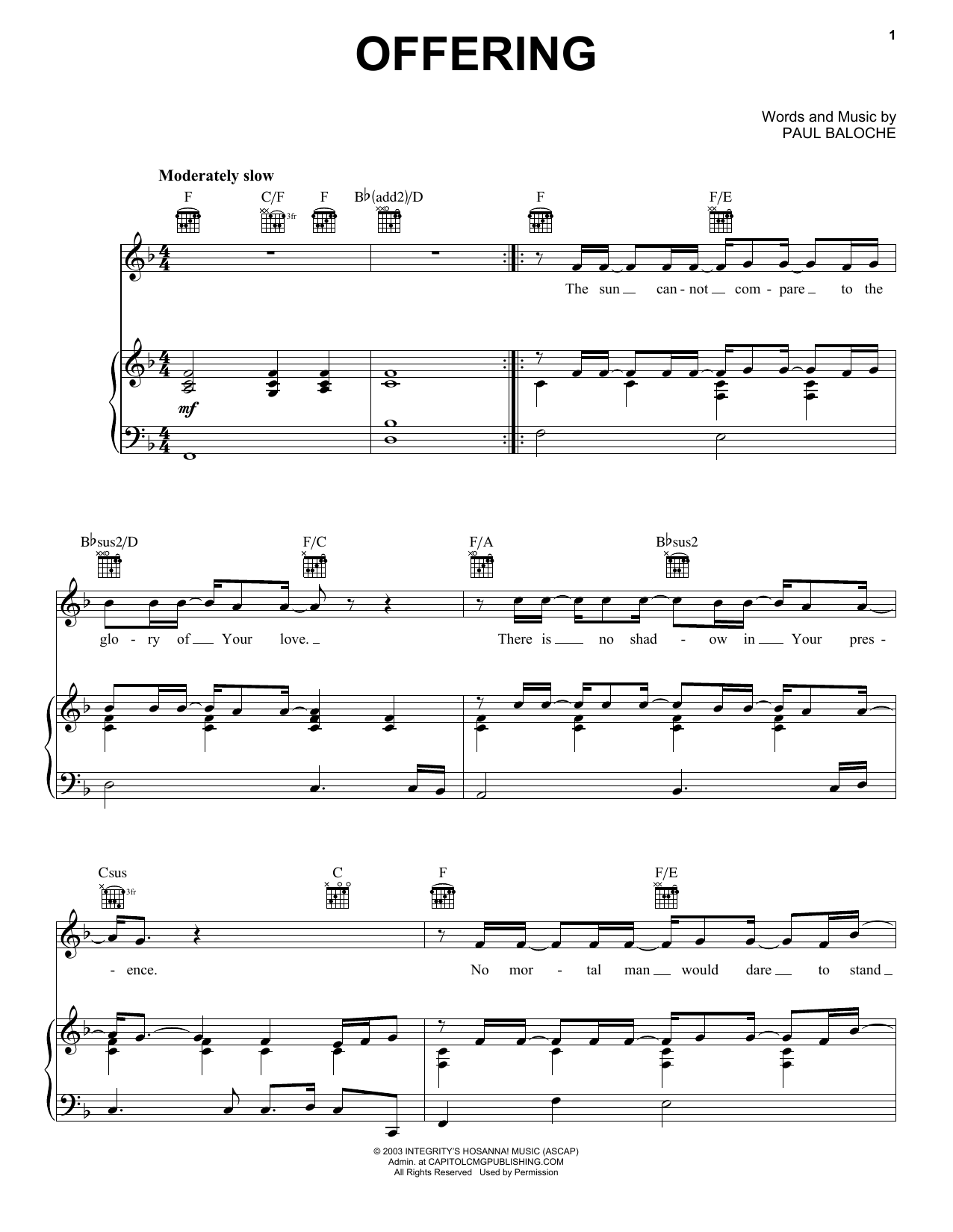 Paul Baloche Offering Sheet Music Notes & Chords for Piano - Download or Print PDF