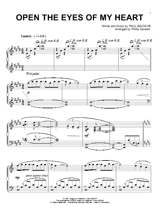 Paul Baloche Open The Eyes Of My Heart Sheet Music Notes & Chords for Piano (Big Notes) - Download or Print PDF