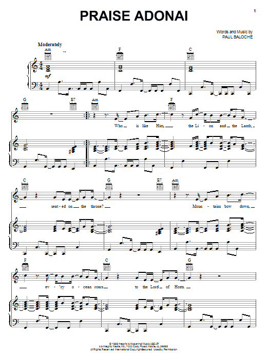 Paul Baloche Praise Adonai Sheet Music Notes & Chords for Melody Line, Lyrics & Chords - Download or Print PDF