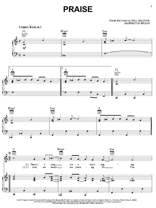 Paul Baloche Praise Sheet Music Notes & Chords for Piano, Vocal & Guitar (Right-Hand Melody) - Download or Print PDF Paul Baloche Praise Sheet Music Notes & Chords for Piano, Vocal & Guitar (Right-Hand Melody) - Download or Print PDF