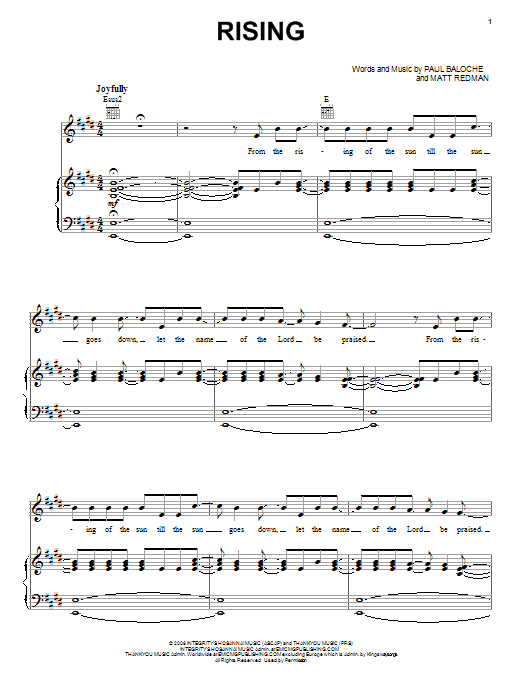 Paul Baloche Rising Sheet Music Notes & Chords for Piano, Vocal & Guitar (Right-Hand Melody) - Download or Print PDF