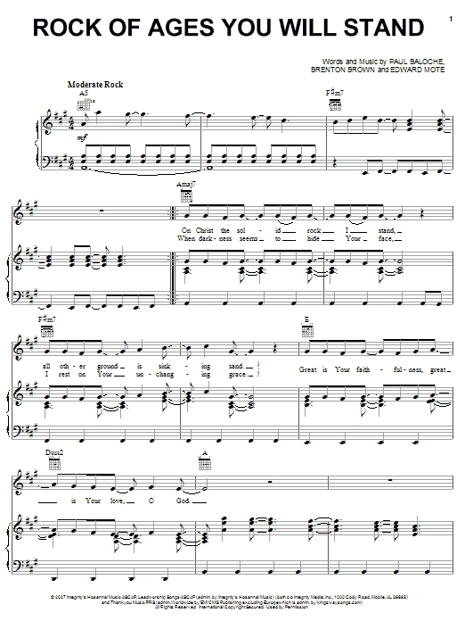 Paul Baloche Rock Of Ages You Will Stand Sheet Music Notes & Chords for Piano, Vocal & Guitar (Right-Hand Melody) - Download or Print PDF
