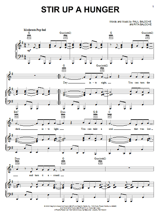 Paul Baloche Stir Up A Hunger Sheet Music Notes & Chords for Piano, Vocal & Guitar (Right-Hand Melody) - Download or Print PDF