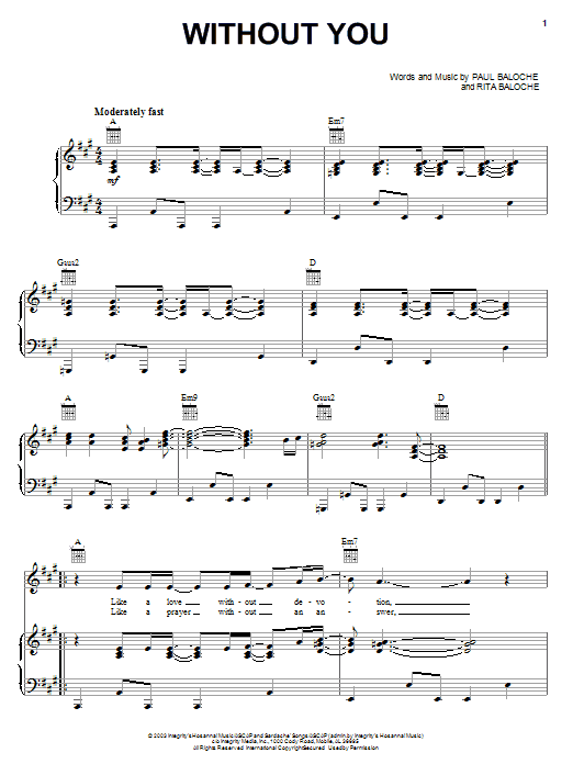 Paul Baloche Without You Sheet Music Notes & Chords for Piano, Vocal & Guitar (Right-Hand Melody) - Download or Print PDF Paul Baloche Without You Sheet Music Notes & Chords for Piano, Vocal & Guitar (Right-Hand Melody) - Download or Print PDF