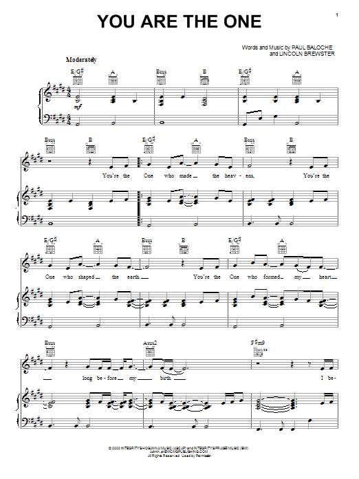 Paul Baloche You Are The One Sheet Music Notes & Chords for Piano, Vocal & Guitar (Right-Hand Melody) - Download or Print PDF Paul Baloche You Are The One Sheet Music Notes & Chords for Piano, Vocal & Guitar (Right-Hand Melody) - Download or Print PDF