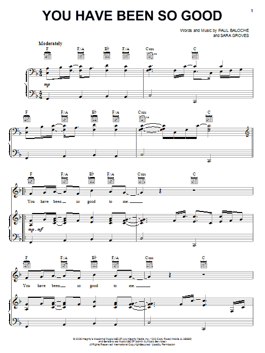 Paul Baloche You Have Been So Good Sheet Music Notes & Chords for Piano, Vocal & Guitar (Right-Hand Melody) - Download or Print PDF Paul Baloche You Have Been So Good Sheet Music Notes & Chords for Piano, Vocal & Guitar (Right-Hand Melody) - Download or Print PDF