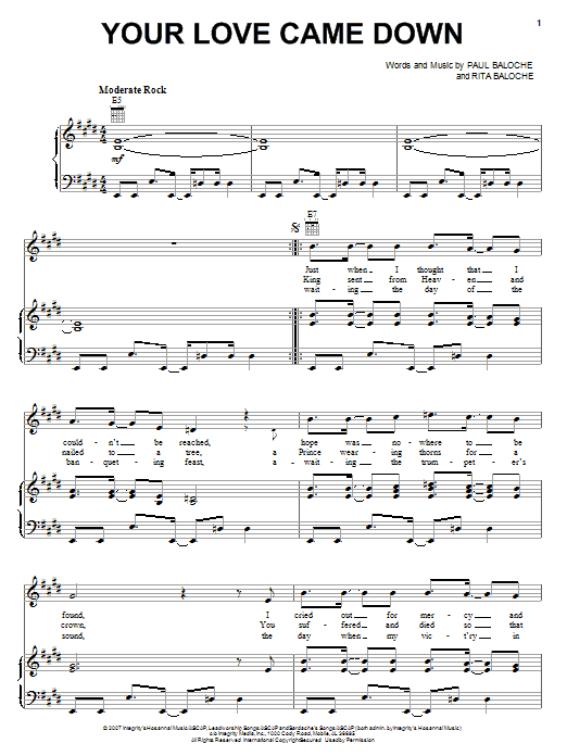 Paul Baloche Your Love Came Down Sheet Music Notes & Chords for Piano, Vocal & Guitar (Right-Hand Melody) - Download or Print PDF Paul Baloche Your Love Came Down Sheet Music Notes & Chords for Piano, Vocal & Guitar (Right-Hand Melody) - Download or Print PDF