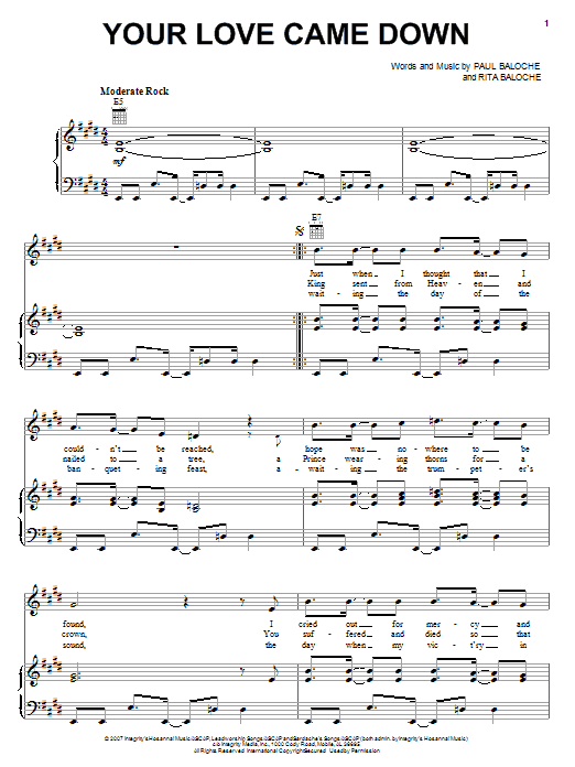Paul Baloche Your Love Came Down Sheet Music Notes & Chords for Piano, Vocal & Guitar (Right-Hand Melody) - Download or Print PDF