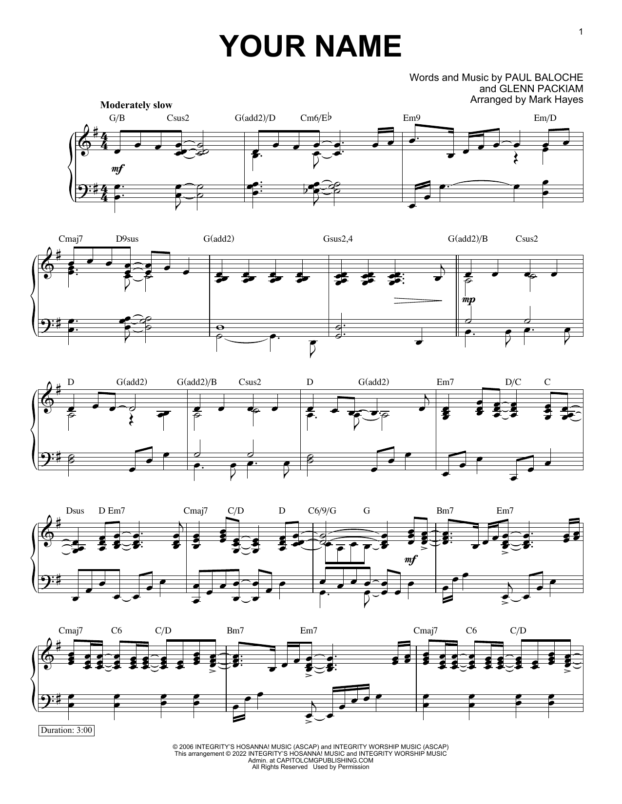 Paul Baloche Your Name (arr. Mark Hayes) Sheet Music Notes & Chords for Piano Solo - Download or Print PDF