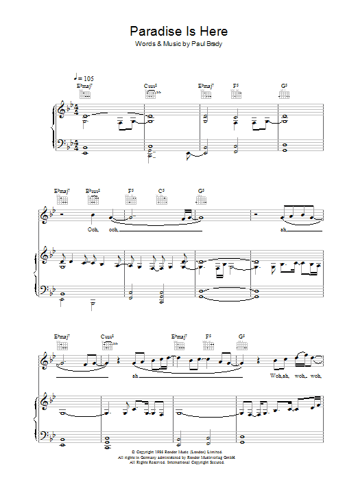 Paul Brady Paradise Is Here Sheet Music Notes & Chords for Piano, Vocal & Guitar - Download or Print PDF