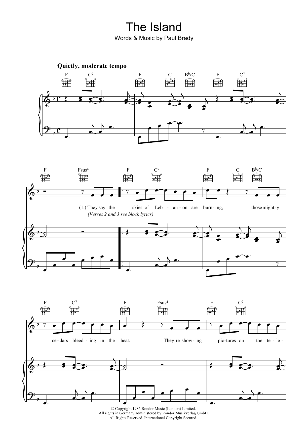 Paul Brady The Island Sheet Music Notes & Chords for Piano, Vocal & Guitar - Download or Print PDF