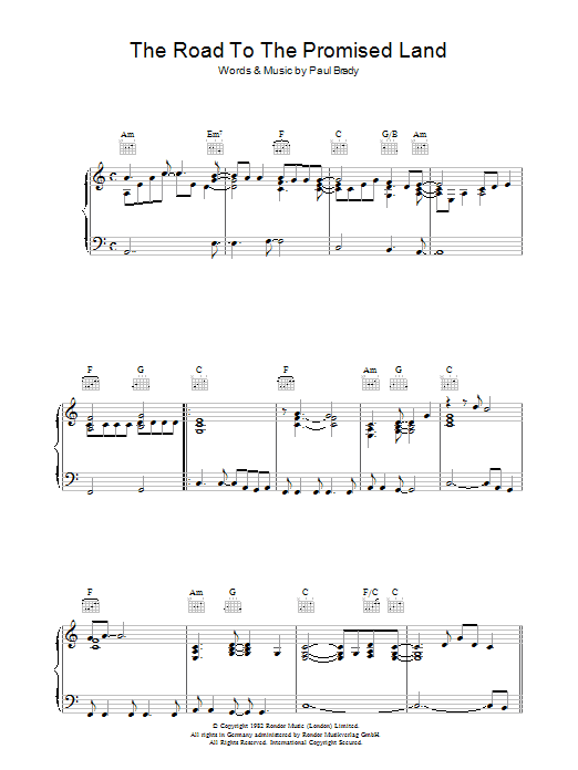 Paul Brady The Road To The Promised Land Sheet Music Notes & Chords for Piano, Vocal & Guitar (Right-Hand Melody) - Download or Print PDF