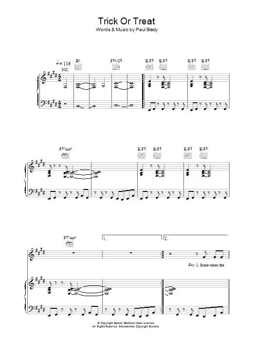 Paul Brady Trick Or Treat Sheet Music Notes & Chords for Piano, Vocal & Guitar - Download or Print PDF