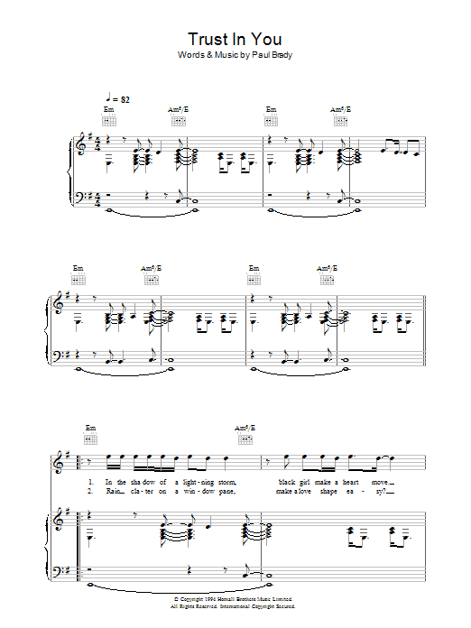 Paul Brady Trust In You Sheet Music Notes & Chords for Piano, Vocal & Guitar - Download or Print PDF