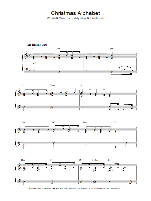 Buddy Kaye Christmas Alphabet Sheet Music Notes & Chords for Piano - Download or Print PDF