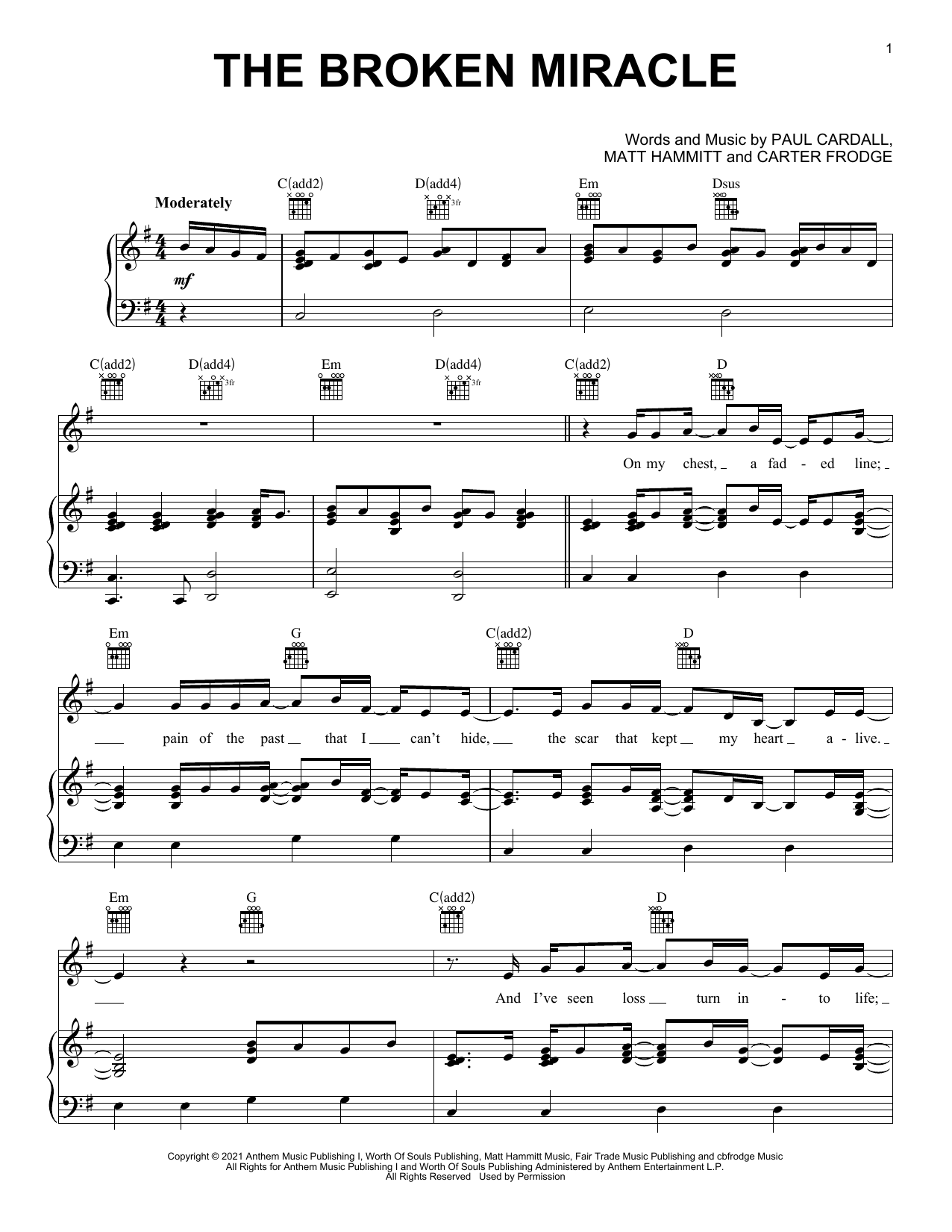 Paul Cardall and Matt Hammitt The Broken Miracle Sheet Music Notes & Chords for Piano, Vocal & Guitar (Right-Hand Melody) - Download or Print PDF