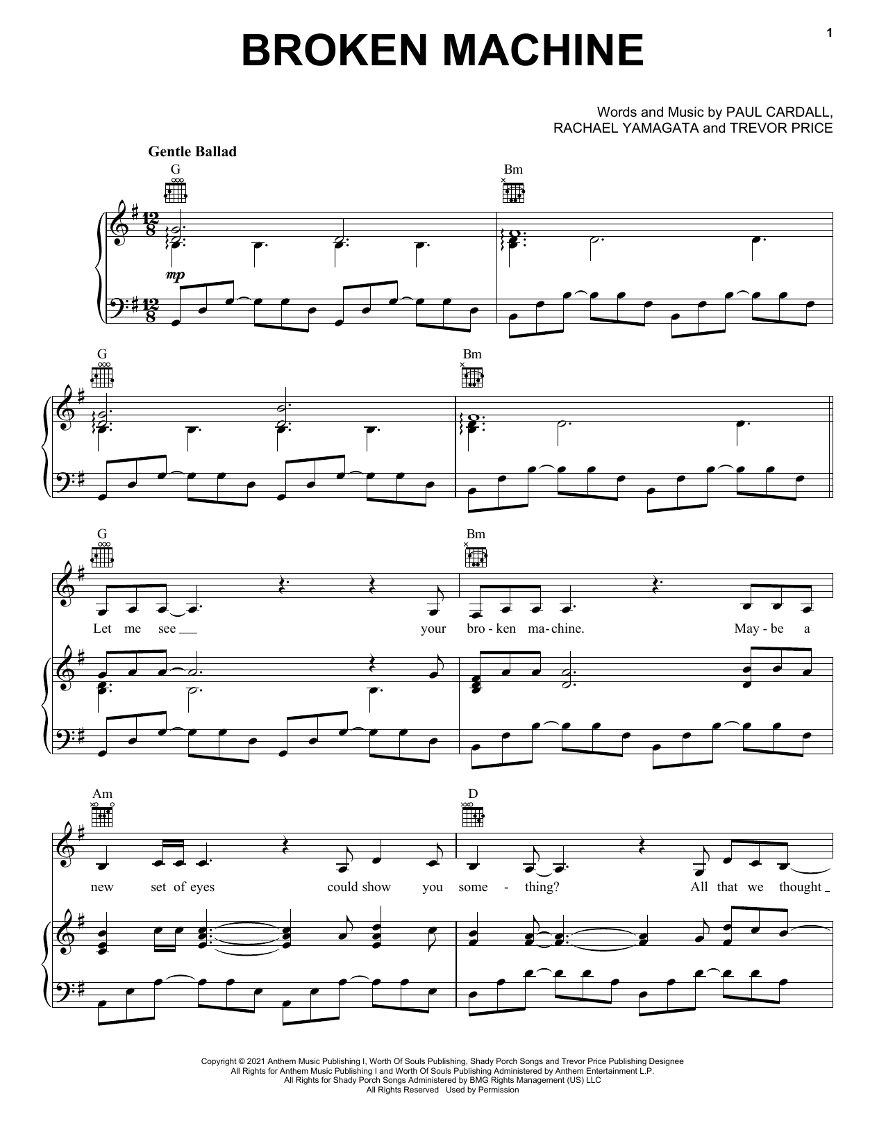 Paul Cardall and Rachael Yamagata Broken Machine Sheet Music Notes & Chords for Piano, Vocal & Guitar (Right-Hand Melody) - Download or Print PDF
