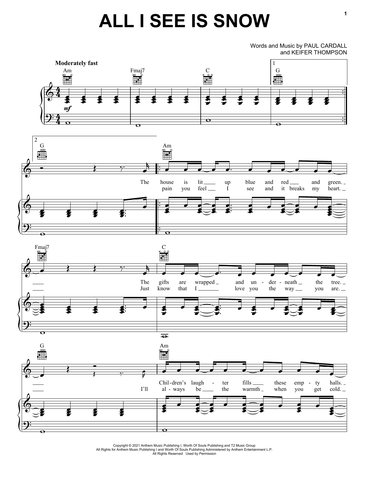 Paul Cardall and Thompson Square All I See Is Snow Sheet Music Notes & Chords for Piano, Vocal & Guitar (Right-Hand Melody) - Download or Print PDF