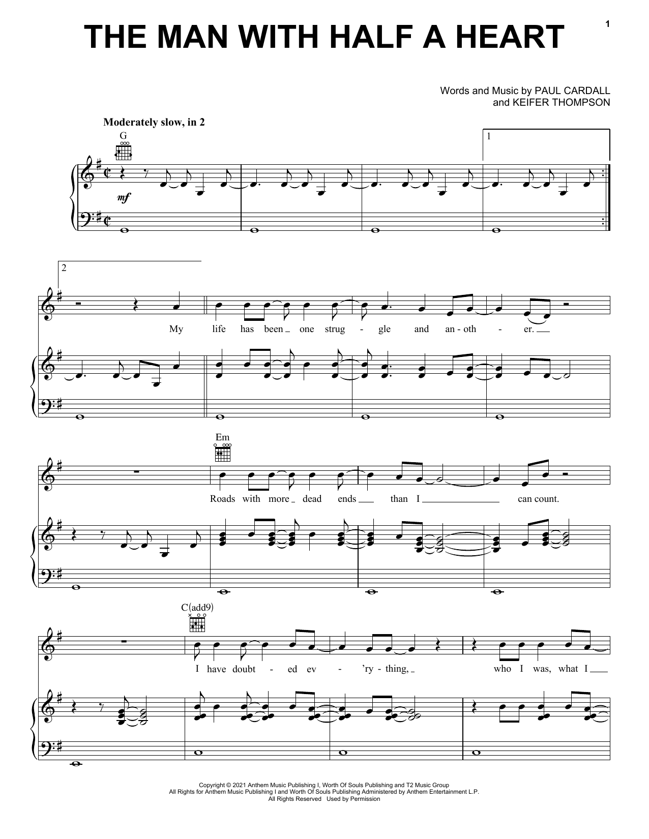 Paul Cardall and Thompson Square The Man With Half A Heart Sheet Music Notes & Chords for Piano, Vocal & Guitar (Right-Hand Melody) - Download or Print PDF