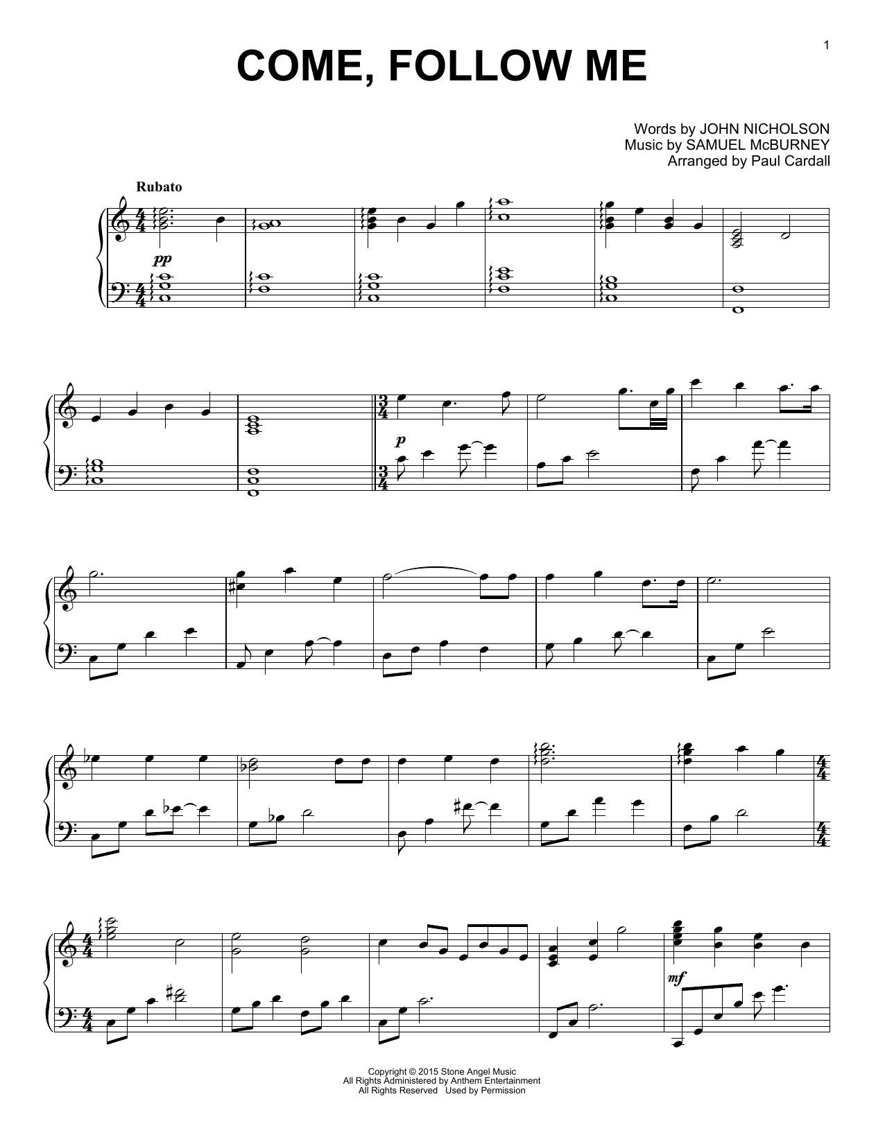 Paul Cardall Come, Follow Me Sheet Music Notes & Chords for Piano Solo - Download or Print PDF