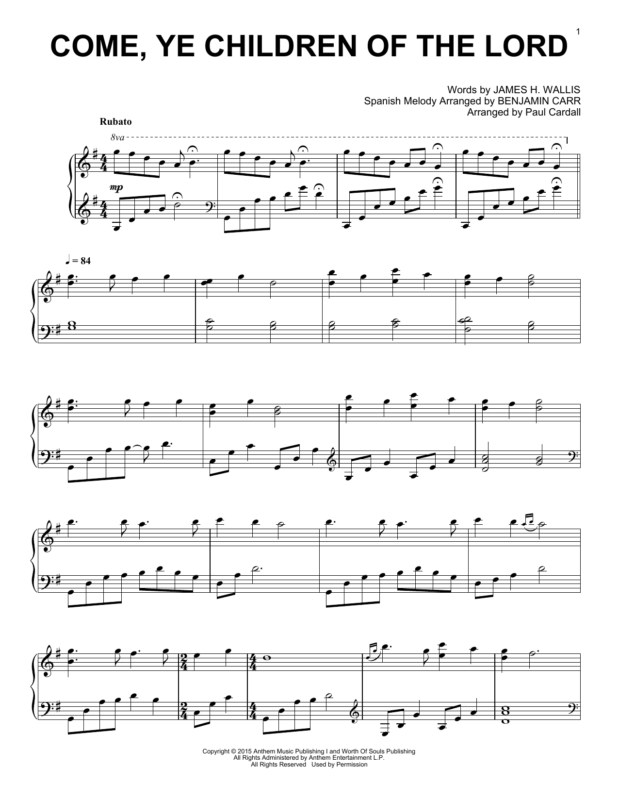 Paul Cardall Come, Ye Children Of The Lord Sheet Music Notes & Chords for Piano Solo - Download or Print PDF