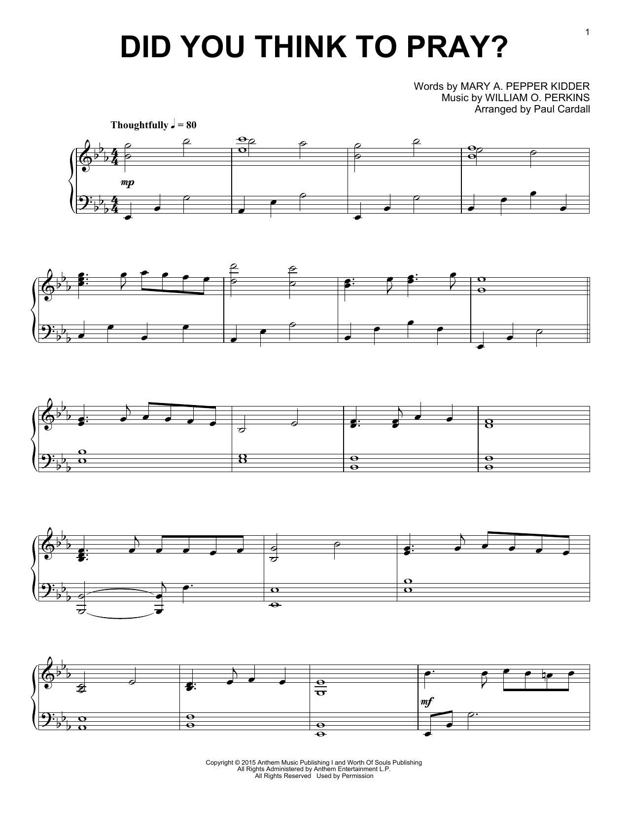 Paul Cardall Did You Think To Pray? Sheet Music Notes & Chords for Piano Solo - Download or Print PDF