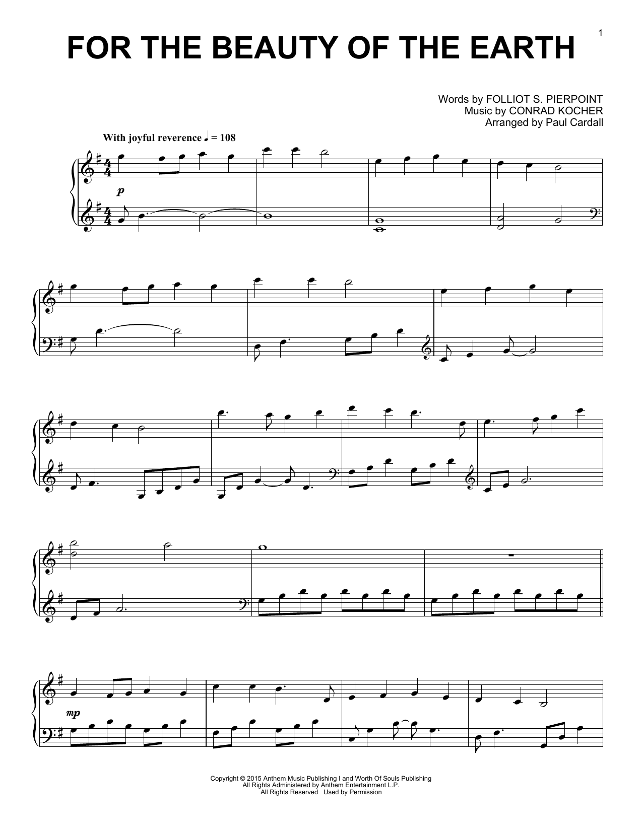 Paul Cardall For The Beauty Of The Earth Sheet Music Notes & Chords for Piano Solo - Download or Print PDF