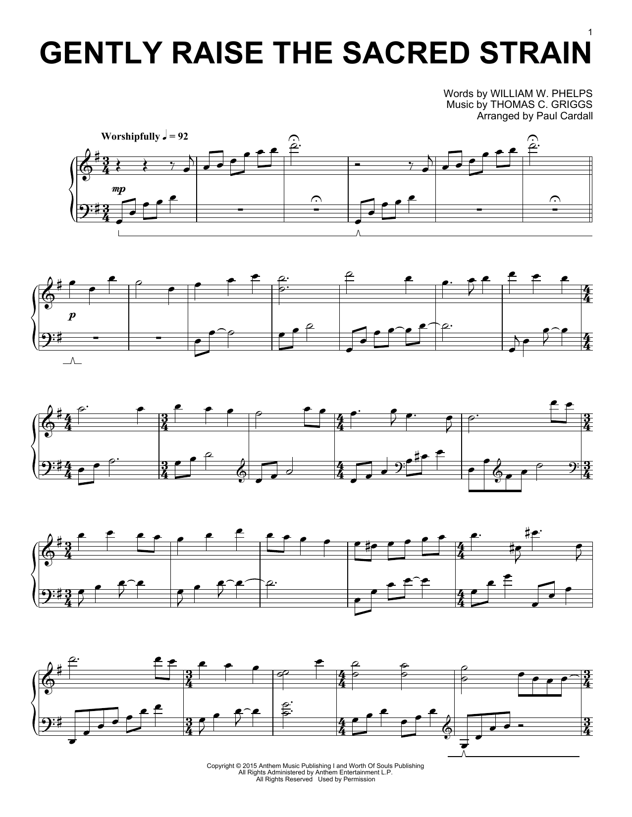 Paul Cardall Gently Raise The Sacred Strain Sheet Music Notes & Chords for Piano Solo - Download or Print PDF