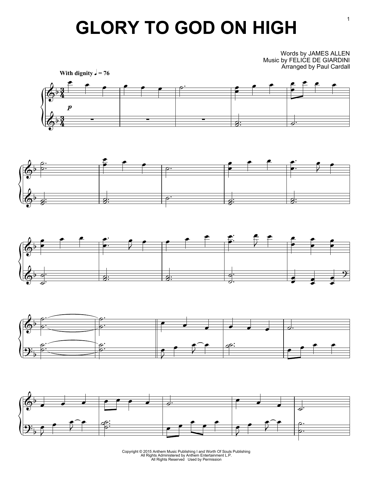Paul Cardall Glory To God On High Sheet Music Notes & Chords for Piano Solo - Download or Print PDF