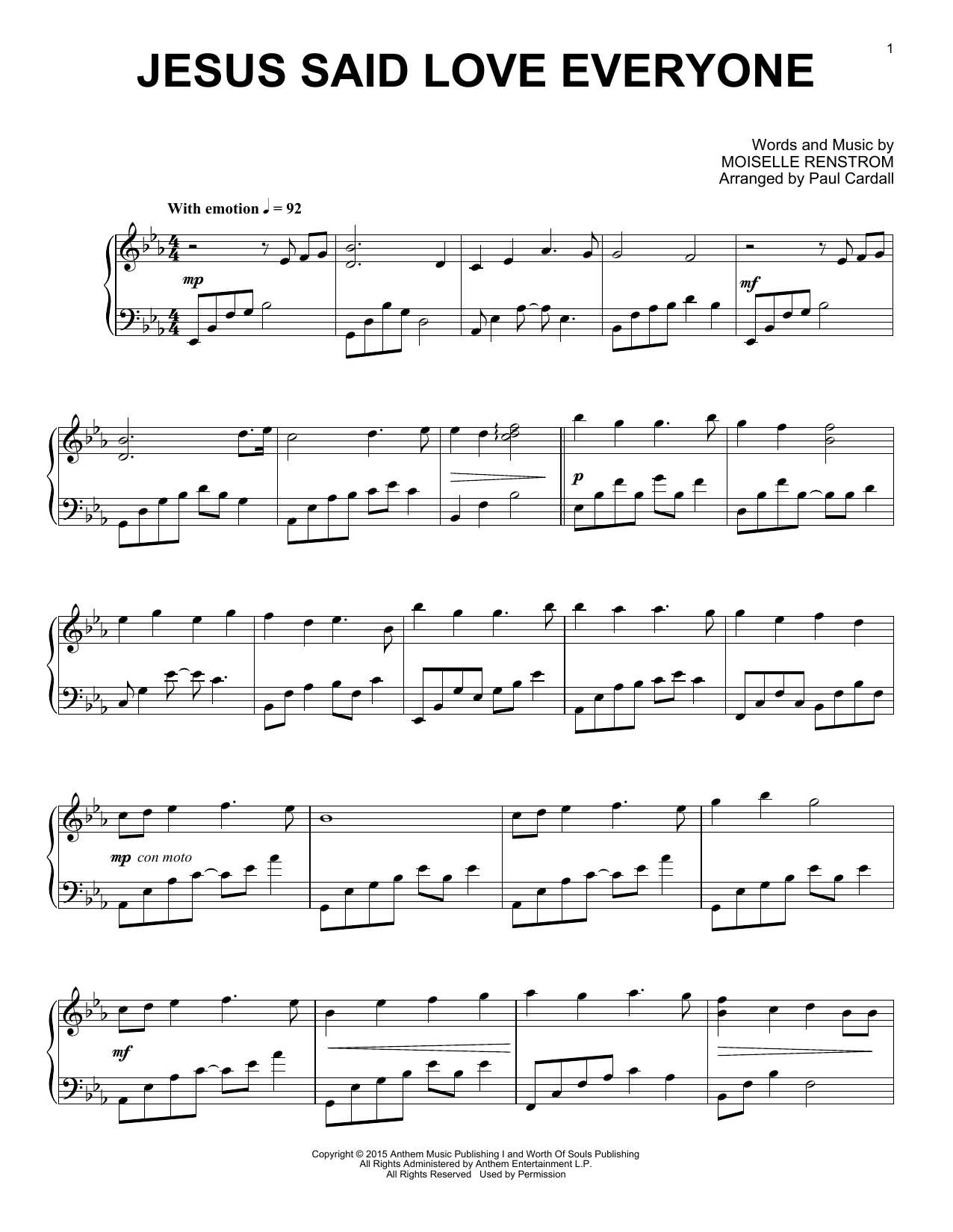 Paul Cardall Jesus Said Love Everyone Sheet Music Notes & Chords for Piano Solo - Download or Print PDF