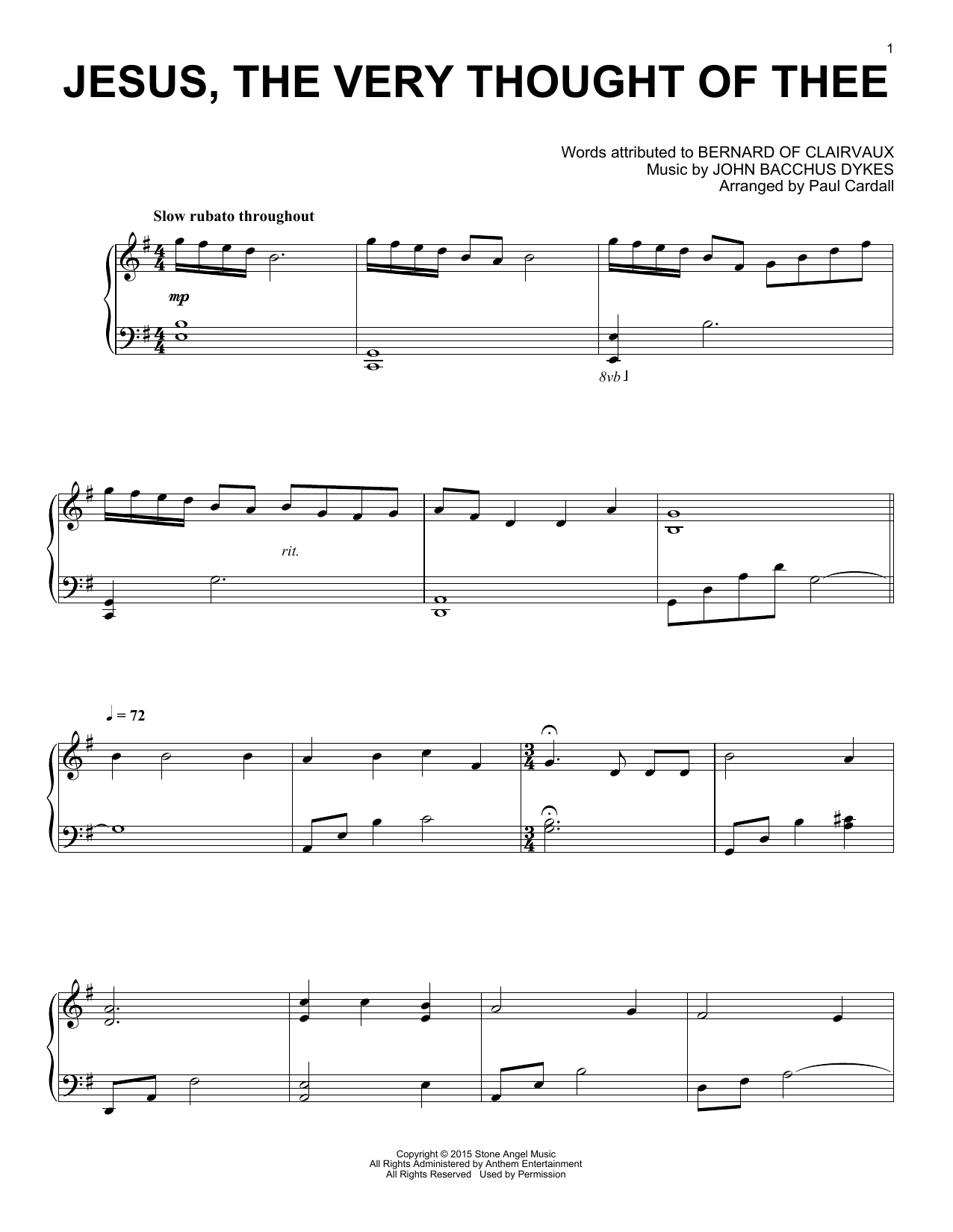Paul Cardall Jesus, The Very Thought Of Thee Sheet Music Notes & Chords for Piano Solo - Download or Print PDF