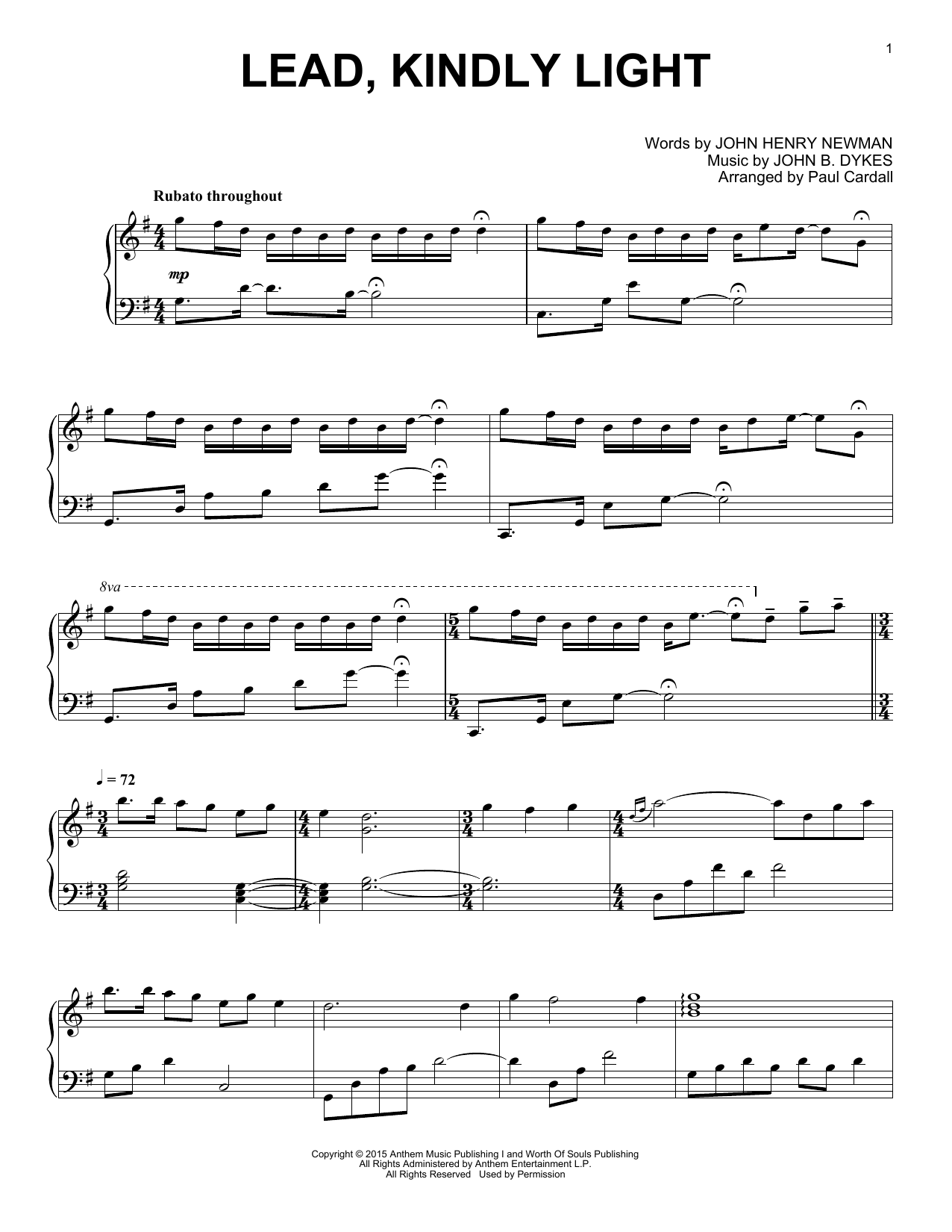 Paul Cardall Lead, Kindly Light Sheet Music Notes & Chords for Piano Solo - Download or Print PDF