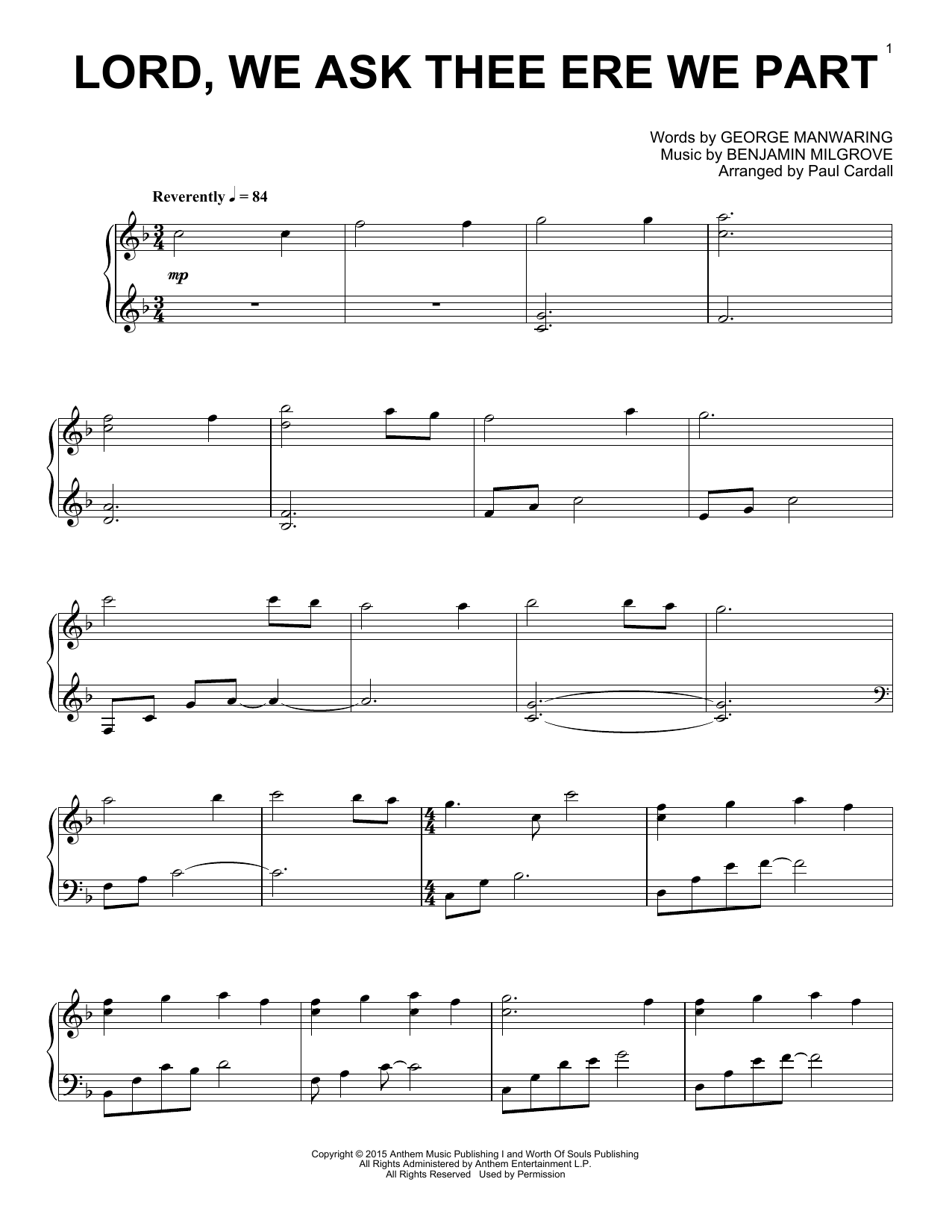 Paul Cardall Lord, We Ask Thee Ere We Part Sheet Music Notes & Chords for Piano Solo - Download or Print PDF